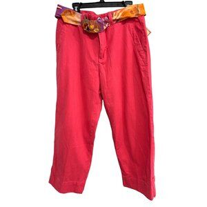 Caribbean Joe Womens Coral Cropped Pants With Colorful Belt Size 8